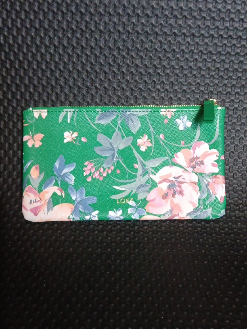 LOFT Green Floral Zip Card Pouch